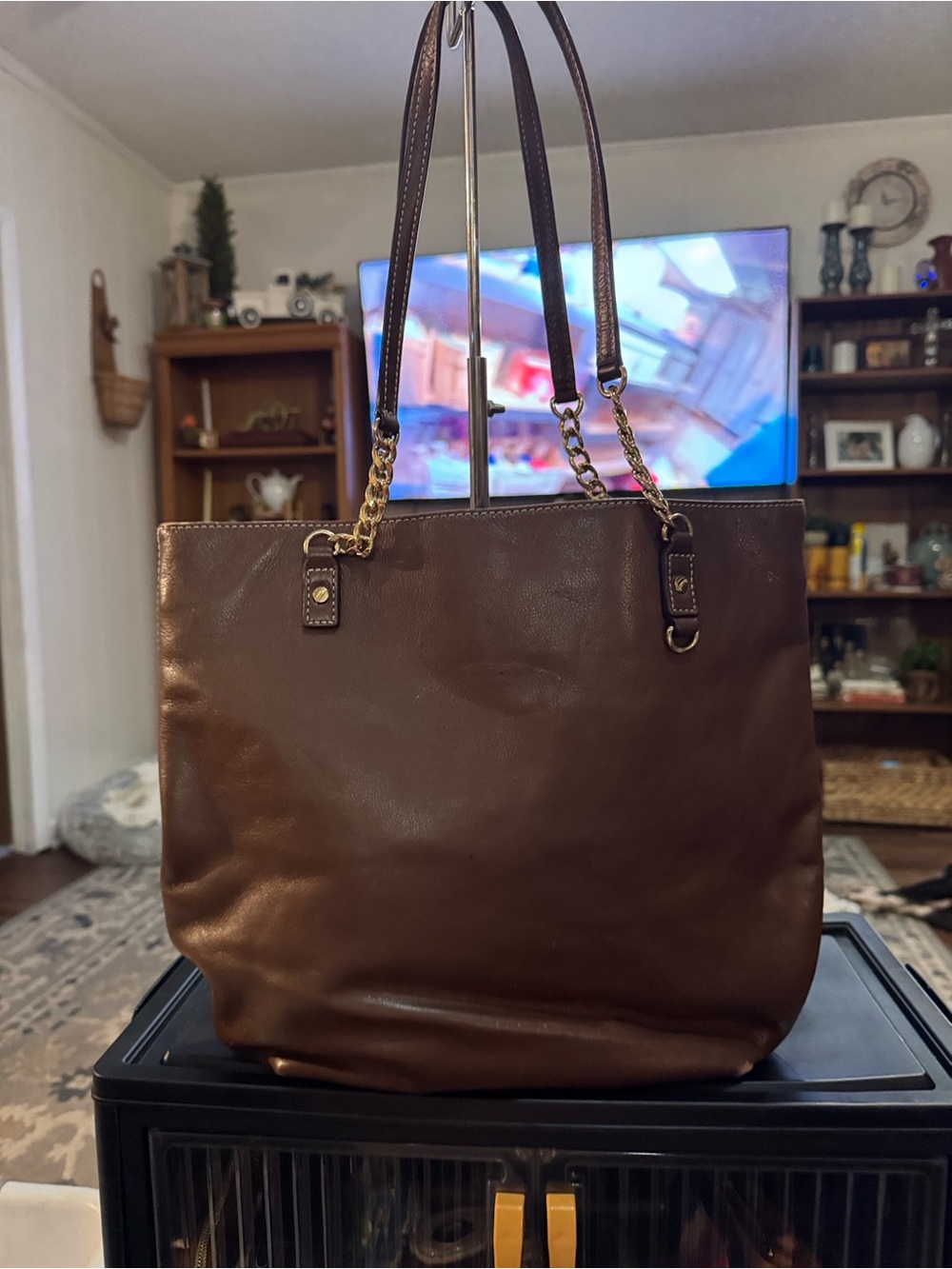 MICHAEL Michael Kors Brown Leather Chain-Accent Tote